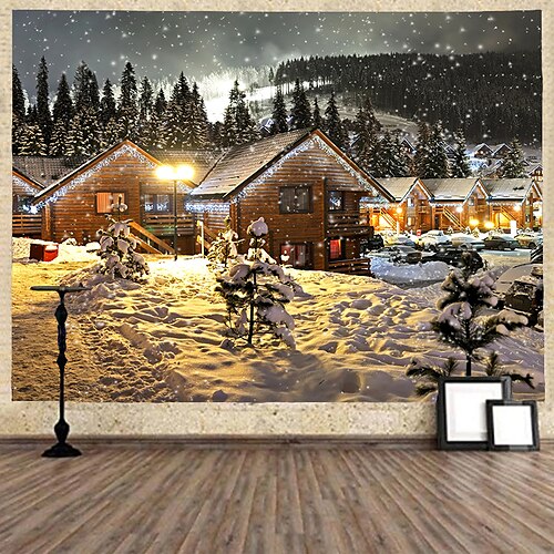 

Christmas Santa Claus Holiday Party Wall Tapestry Art Decor Blanket Photo Background Hanging Home Bedroom Living Room Decoration Christmas Tree Snowman Elk Snowflake Candle Gift Fireplace