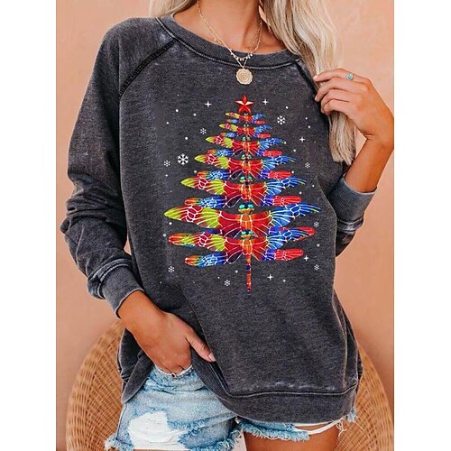 

Women's Sweatshirt Pullover Streetwear Christmas Print Blue Dark Gray Stars Christmas Tree Christmas Crew Neck Long Sleeve S M L XL XXL / 3D Print