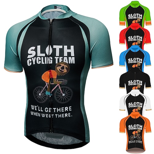 

21Grams Men's Cycling Jersey Short Sleeve Bike Jersey Top with 3 Rear Pockets Mountain Bike MTB Road Bike Cycling UV Resistant Breathable Quick Dry Back Pocket Green Black Yellow Animal Sloth