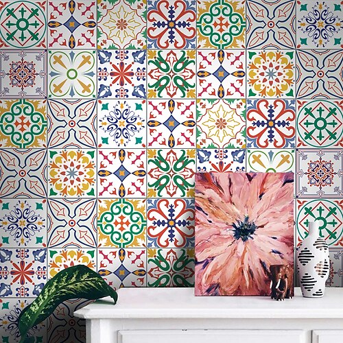 

12pcs 15X15CM Thickened Tile Self-adhesive Paper Turkish Style Kitchen Oil-proof And Waterproof Removable Wall Stickers