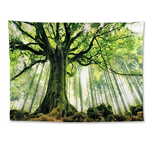 

Nature Forest Thick Tree Wall Tapestry Large 3D Print Wall Art Hanging For bedroom Living Room Home Decor, Green and White Forest Scenery