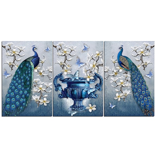 

3 Panels Wall Art Canvas Prints Painting Artwork Picture Peacock Painting Home Decoration Decor Rolled Canvas No Frame Unframed Unstretched