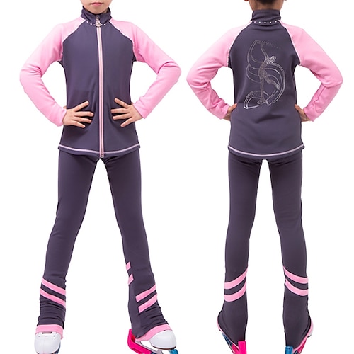 

Figure Skating Jacket with Pants Women's Girls' Ice Skating Jacket Pants / Trousers Leggings GrayGreen Pink Grey Fleece Spandex Stretchy Training Practise Competition Skating Wear Thermal Warm