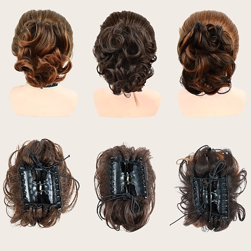 

Synthetic Short Curly Brown Chignon Hair Extension Donut Claw Clip In Hairpiece Roller Bun Women Daily Party Wig