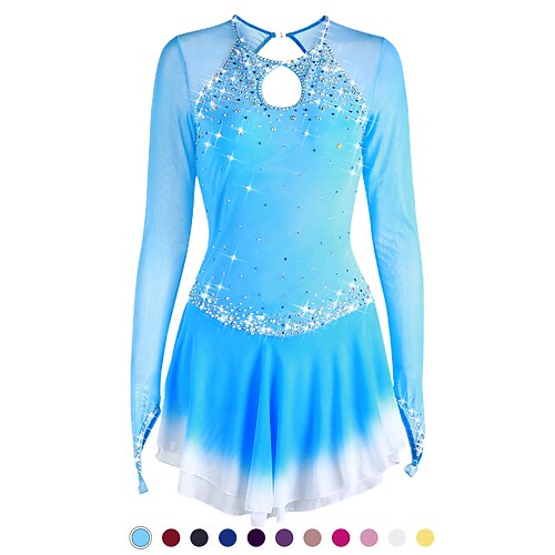 

Figure Skating Dress Women's Girls' Ice Skating Dress Outfits Violet White Purple Halo Dyeing Spandex High Elasticity Competition Skating Wear Handmade Solid Colored Long Sleeve Ice Skating Figure