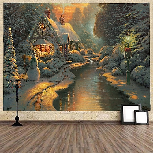 

Christmas Santa Claus Holiday Party Wall Tapestry Art Decor Photo Background Photo Background Hanging Home Bedroom Living Room Decoration Christmas Tree Snowman Elk Snowflake Candle Gift Fireplace