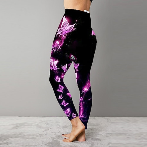 

Women's Sweatpants Pants Trousers Capri shorts Cotton Blend Green Purple Yellow Mid Waist Sports Casual / Sporty Daily Yoga Print Stretchy Ankle-Length Outdoor Butterfly S M L XL XXL