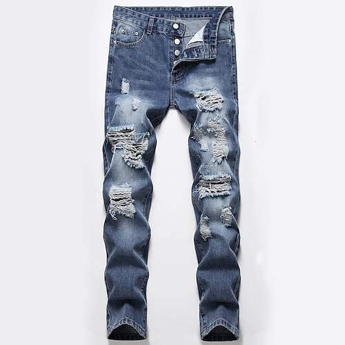 

Homens Jeans Calças Calças jeans Zíper Botão Bolsos Simples Cor Sólida Esportes Comprimento total Diário Para Noite Chique Moderno Casual Azul Claro Micro-Elástica