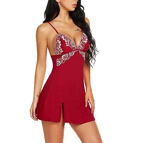 

Women's Women Female Normal Backless Lace Hole Sexy Integrated Style One Piece Sexy Lingerie - Polyester Date Valentine's Day Solid Colored Embroidered Bras & Panties Sets Blue Black Red S M L