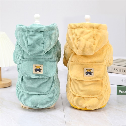 

Dog Cat Coat Hoodie Solid Colored Adorable Cute Dailywear Casual / Daily Winter Dog Clothes Puppy Clothes Dog Outfits Breathable Yellow Green Costume for Girl and Boy Dog Corduroy Cotton S M L XL XXL
