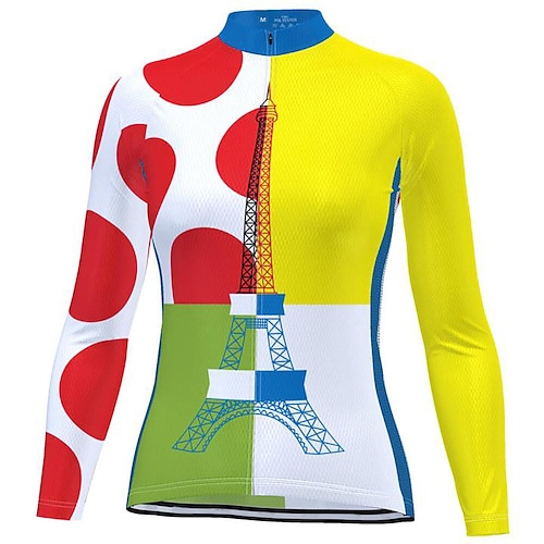 

21Grams Femme Manches Longues Maillot Velo Cyclisme Spandex Polyester Jaune Pois Bloc de couleur Marrant Cyclisme Sommet VTT Vélo tout terrain Vélo Route Respirable Séchage rapide Evacuation de