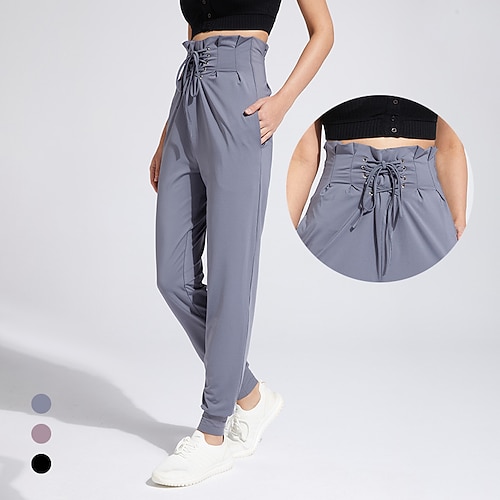 

Women's Joggers Sweatpants Side Pockets Wide Leg High Waist Bottoms Athletic Athleisure Spandex Comfy Breathable Quick Dry Yoga Fitness Gym Workout Sportswear Activewear Black Purple Grey / Skinny