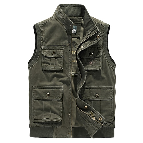 

Men's Vest Gilet Breathable Outdoor Street Daily Zipper V Neck Streetwear Casual Jacket Outerwear Plain Pocket Army Green Khaki Black / Spring / Fall / Sleeveless