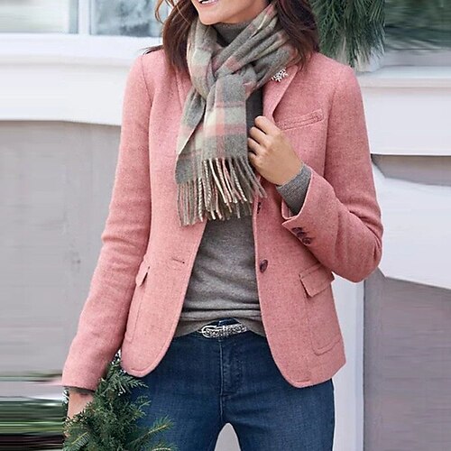 

Women's Blazer Casual Jacket Street Daily Winter Fall Regular Coat Regular Fit Warm Casual Jacket Long Sleeve non-printing Solid Color Plain Pink Khaki