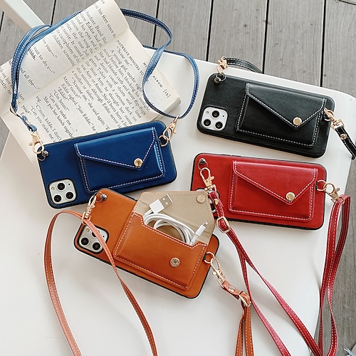 

Phone Case For Apple Wallet Card Lanyard iPhone 14 Pro Max 13 12 11 Pro Max Mini X XR XS 8 7 Plus Fashion with Removable Cross Body Strap Shockproof Solid Colored PU Leather