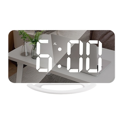 

Smart Electronic Digital Alarm Clock LED Mirror Snooze Table 2 USB Output Ports Phone Charging Auto Adjustable Light Clock