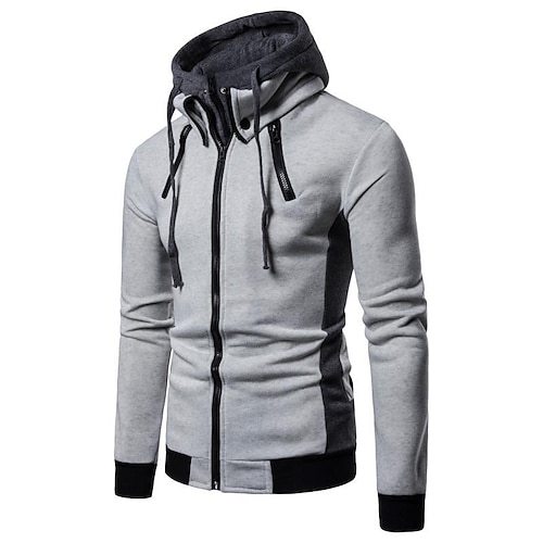 

Men's Full Zip Hoodie Jacket Color Block Zipper Patchwork Sports Outdoor Daily Sports Basic Casual Hoodies Sweatshirts Light gray Dark Gray Beige