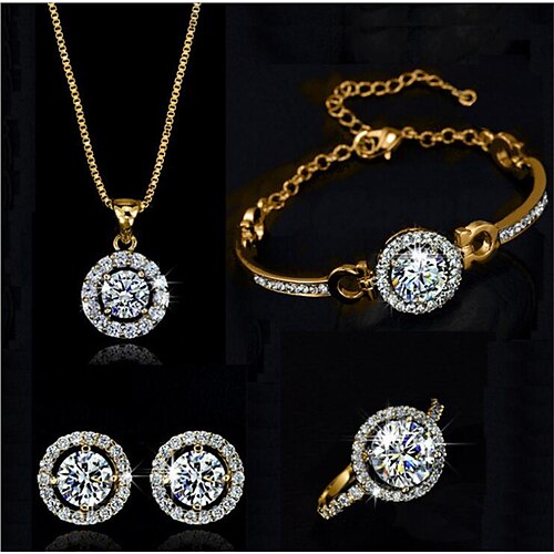 

Bridal Jewelry Sets 1 set Cubic Zirconia Alloy Rings 1 Necklace 1 Bracelet Earrings Women's Fashion Cool Geometrical Gypsophila Geometric Jewelry Set For Party Wedding Daily