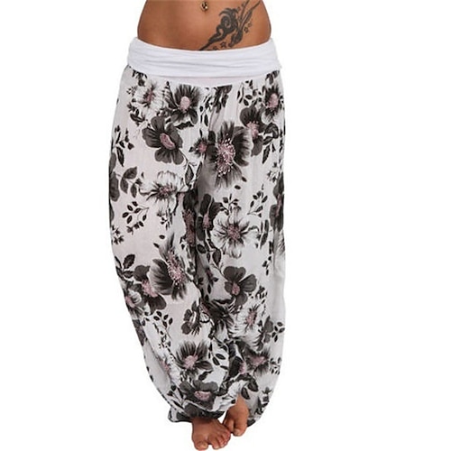 

Women's Plus Size Wide Leg Chinos Print Floral Casual Yoga Home Casual Natural Full Length Fall Winter Green White Blue L XL XXL 3XL 4XL