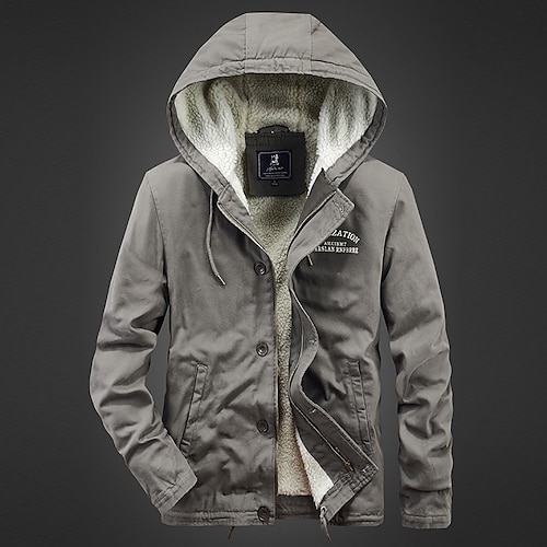 

Men's Winter Jacket Corduroy Jacket Winter Coat Durable Daily Wear Vacation To-Go Zipper Hooded Warm Ups Comfort Leisure Jacket Outerwear Solid / Plain Color Pocket Light Gray Camel Black
