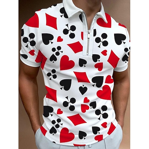 

Men's Collar Polo Shirt Golf Shirt Letter Striped Tartan Standing Collar Red Other Prints Going out golf shirts Short Sleeve Clothing Apparel Designer Punk & Gothic / Slim