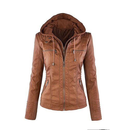 

Women's Plus Size Winter Coat Jacket Pocket Zip Up Plain Outdoor Causal Long Sleeve Hoodie Short Winter Fall Black Brown Beige L XL XXL 3XL 4XL