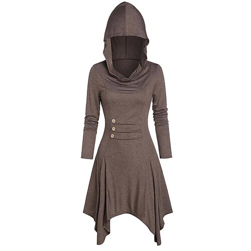 

vestido feminino de uma linha de halloween vestido na altura do joelho preto cinza roxo vinho cáqui manga longa cor pura ruched outono inverno com capuz casual 2022 s m l xl xxl 3xl 4xl 5xl