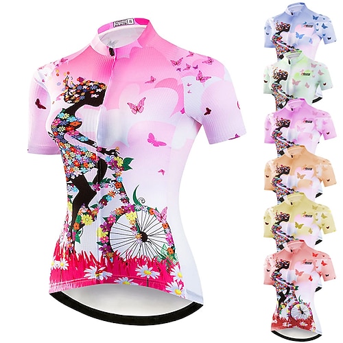 

21Grams Women's Short Sleeve Cycling Jersey Bike Jersey Top with 3 Rear Pockets Mountain Bike MTB Road Bike Cycling Breathable Quick Dry Moisture Wicking Green Purple Yellow Floral Botanical Elastane
