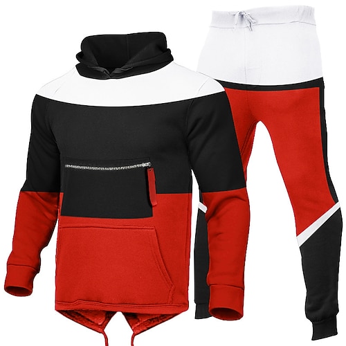 

Men's Tracksuit Sweatsuit 2 Piece Zipper Pocket Casual Winter Long Sleeve Thermal Warm Breathable Moisture Wicking Fitness Running Jogging Sportswear Activewear Color Block Dark Gray Dark Navy
