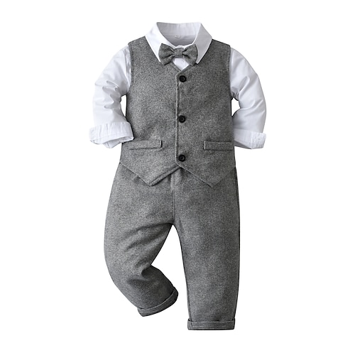 

4 Piezas Niños Chico Traje y chaqueta Conjuntodepantalones Conjuntoformal Vestimenta Estampado Manga Larga Algodón Establecer Vacaciones Básico Otoño Primavera 2-6 años Gris