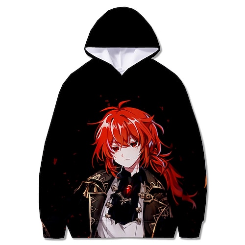 

Genshin Impact Diluc Anime Tegneserie Manga Animé 3D Harajuku Graphic Hattetrøje Til Herre Dame Par Voksne 3D-utskrift Polyester