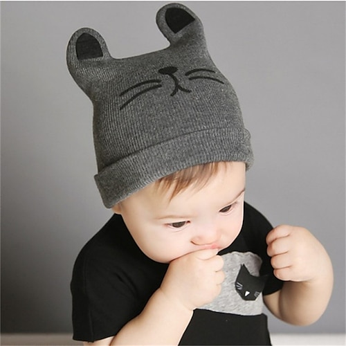 

Baby Unisex Active Daily Cat Cartoon / Solid Colored Knitting Cotton Hats & Caps Gray / Yellow / Fuchsia Kid onesize