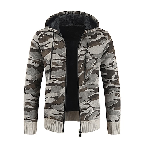 

Men's Sweater Cardigan Sweater Hoodie Zip Sweater Sweater Jacket Knit Knitted Camouflage Hooded Stylish Outdoor Home Clothing Apparel Winter Fall Blue Army Green M L XL