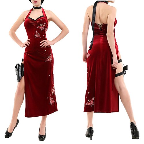 

Resident Evil Ada Wong Robe Costume de Cosplay Femme Cosplay de Film Soirée Rouge Robe Mascarade Polyester