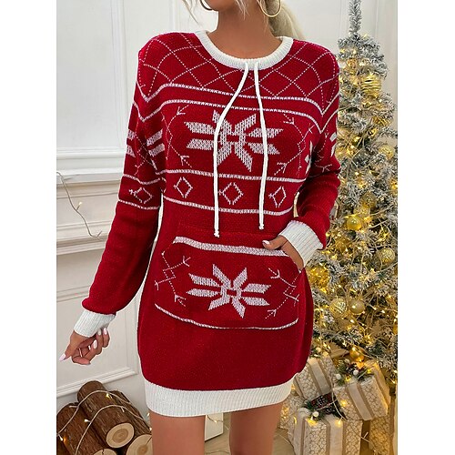 

Women's Christmas Sweater Dress Casual Dress Knit Dress Mini Dress Black Blue Red Long Sleeve Snowflake Knit Winter Fall Autumn Crew Neck 2022 S M L XL 2XL