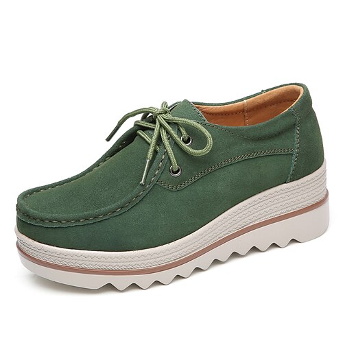 

Women's Oxfords Work Daily Flat Heel Round Toe Suede Lace-up Solid Colored Almond Black Blue