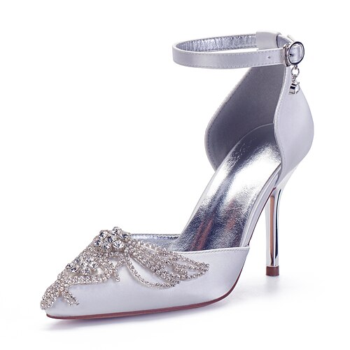 

Women's Wedding Shoes Wedding Wedding Heels Bridal Shoes Rhinestone High Heel Ankle Strap Heel Pointed Toe Satin Ankle Strap Solid Colored Green / Blue Black White
