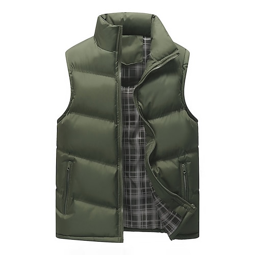 

Herre Puffer Vest Gilet Quiltet vest Cardigan Vindtæt Varm Trekkingbriller Helfarve Overtøj Tøj Sort Navyblå Kakifarvet