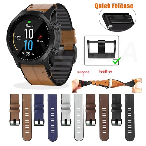 

smartwatch band leather strap for garmin fenix 5x / fenix 5x plus / fenix 6x / fenix 6x pro / fenix 3 / fenix 3 hr 26mm quick-fit replacement smartwatch band (light brown)