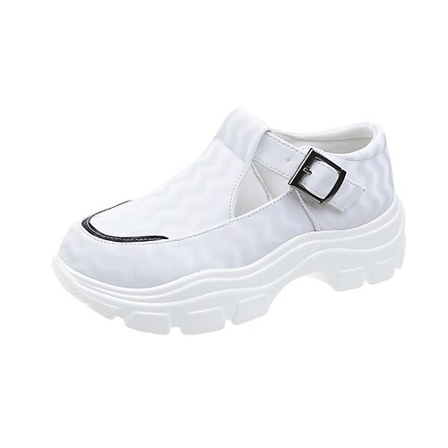 

Women's Sneakers Plus Size White Shoes Round Toe Walking Shoes PU Solid Colored Black Blue White