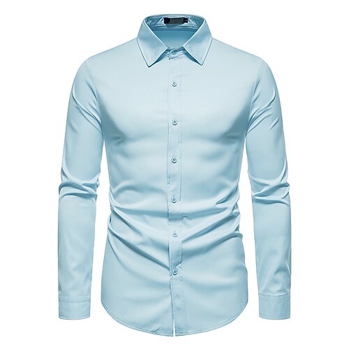 

Men's Dress Shirt Solid Color Turndown Button Down Collar Wine Khaki Navy Blue Light Blue White Wedding Party Long Sleeve Button-Down Clothing Apparel Fashion Simple Formal / Work