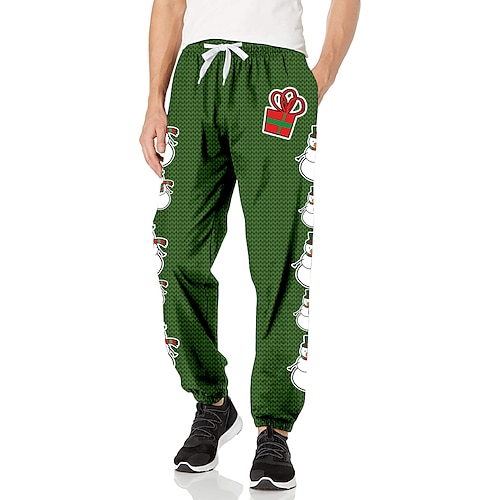 

Men's Christmas Pants Sweatpants Pants Trousers Elastic Drawstring Design Print Christmas Breathable Sports Full Length Casual Daily Fashion Casual Green Micro-elastic