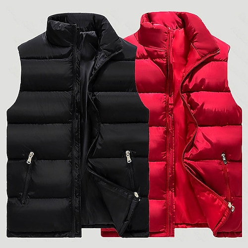 

Men's Hiking Vest Quilted Puffer Vest Down Vest Down Winter Outdoor Thermal Warm Windproof Breathable Lightweight Outerwear Winter Jacket Trench Coat Skiing Fishing Climbing Black Dark Gray Red