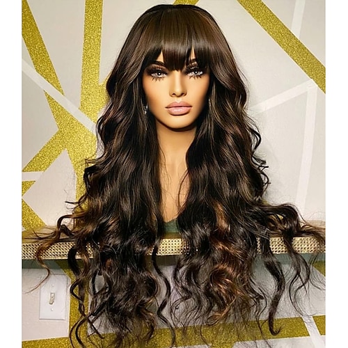 

13x4 Lace Highlights Body Wave Human Hair Wigs With Bangs Brazilian Hair Blonde Front Wig Fringe Wig