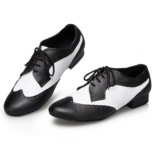 

Men's Modern Shoes Ballroom Shoes Salsa Shoes Training Sneaker Splicing Thick Heel Black / White