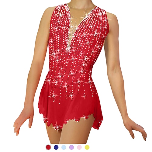 

Figure Skating Dress Women's Girls' Ice Skating Dress Outfits Purple Pink Sky Blue Spandex High Elasticity Competition Skating Wear Handmade Patchwork Crystal / Rhinestone Sleeveless Ice Skating