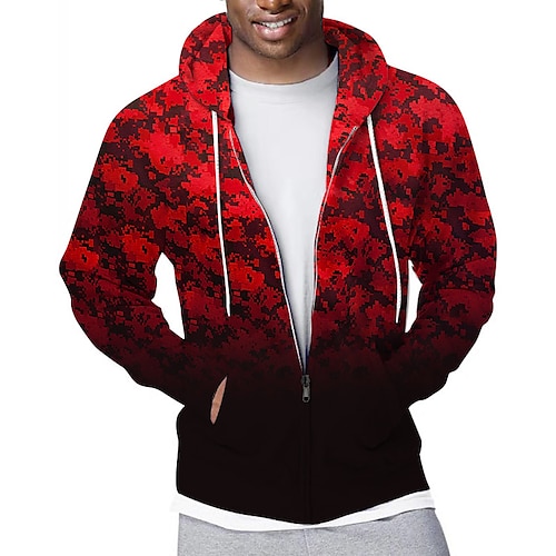 

Homens Moletom Moletom zip Up com capuz Full Zip Hoodie Vermelho Com Capuz Gráfico Xadrez Desportos e Ar livre Casual Diário Impressão 3D Roupa de rua Casual Primavera Outono Roupa Moletons Moletons