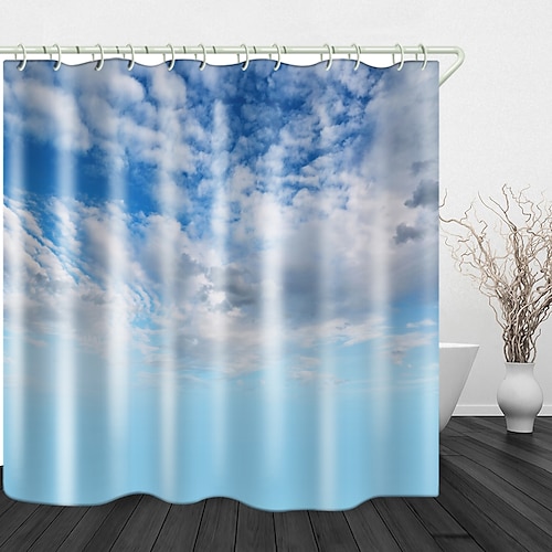 

Blue sky and White Clouds Printed Waterproof Fabric Shower Curtain Bathroom Home Decoration Covered Bathtub Curtain Lining Including hooks.