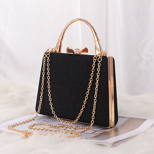 

Women's Retro Evening Bag Chain Bag Evening Bag Polyester Crystals Chain Plain Vintage Party / Evening Black Champagne Silver