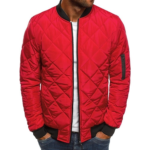 

Men's Bomber Quilted Jacket Diamond Padded Jacket Winter Outdoor Chunky Varsity Flight Windproof Warm Trench Coat Top Quilted Seams Cotton Outwear Overcoat Full Zipper Camping Hiking Hunting Fishing